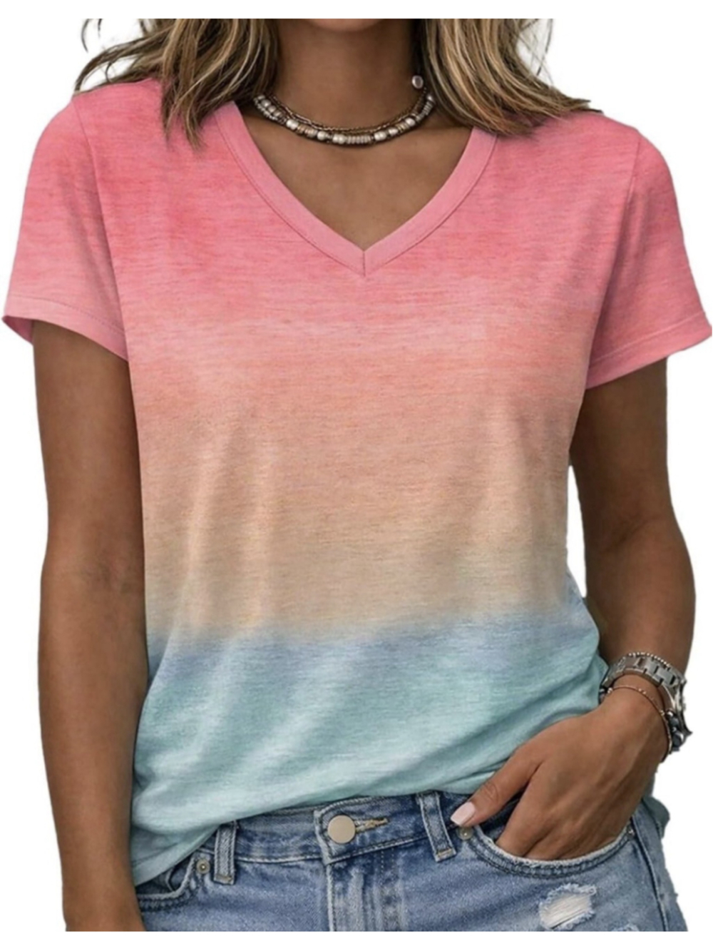 Flamingals Womens Short Sleeve V Neck Summer Tops XL